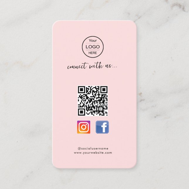 Instagram Facebook QR code | Pink business card fo (Front)