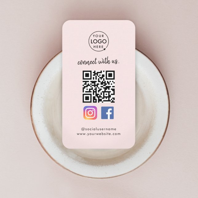 Instagram Facebook QR Code | Social Media Pink Business Card (Creator Uploaded)