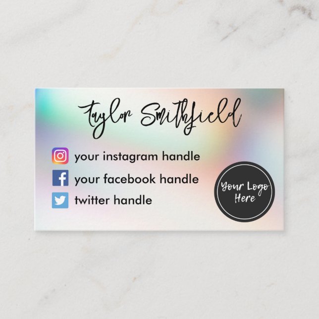 Instagram facebook twitter holo gradient business card (Front)