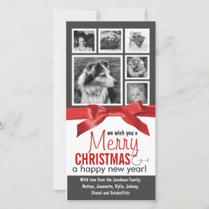 Instagram Family Photos Red Ribbon Christmas Holiday Card