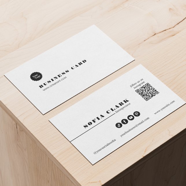 Instagram Follow Us Social Media Icons Modern Bold Business Card (instagram facebookqr codesocial mediaconnect with usmodern minimalist clean simple whiteblack )