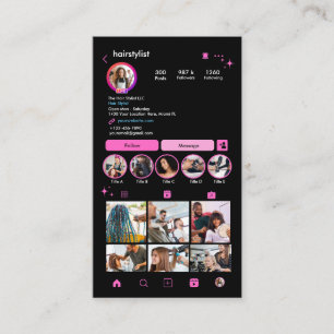 Instagram Hair Stylist Pink QR Code Social Media Business Card