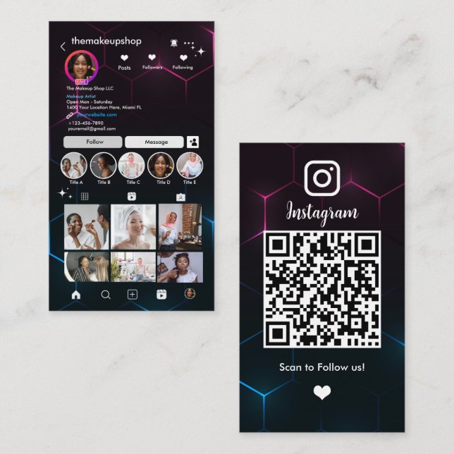 Instagram Influencer QR Code Social Media Business Card (Front/Back)