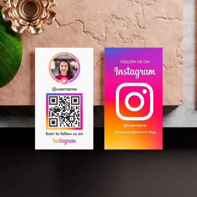 Instagram Influencer Vlogger Photo With QR Code Business Card (Creator Uploaded)