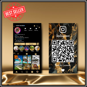 Instagram LUXURY Gold & Black Marble Agate QR  Business Card