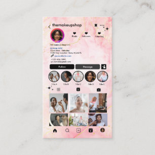Instagram Marble Pink QR Code Social Media  Business Card