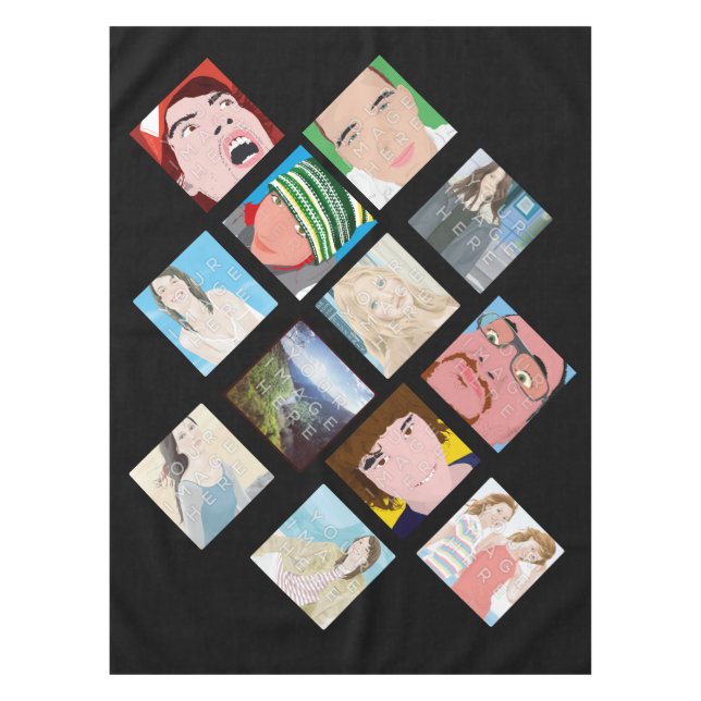 Instagram Mosaic Photo Black Cotton Tablecloth (Front)