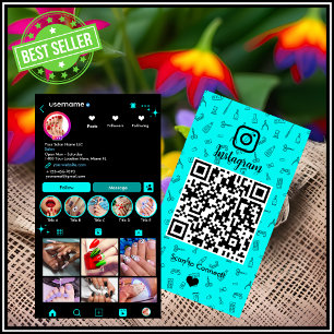 Instagram Nail Salon Turquoise Social Media QR Business Card