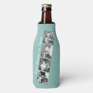 Instagram Photo Collage 4 pictures - blue stripes Bottle Cooler