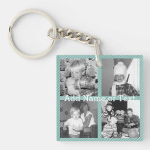 Instagram Photo Collage 4 pictures - blue stripes Key Ring