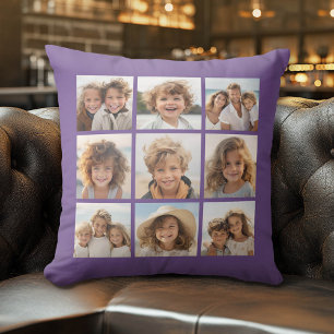 Instagram Photo Collage 9 photos Aubergine Purple Cushion