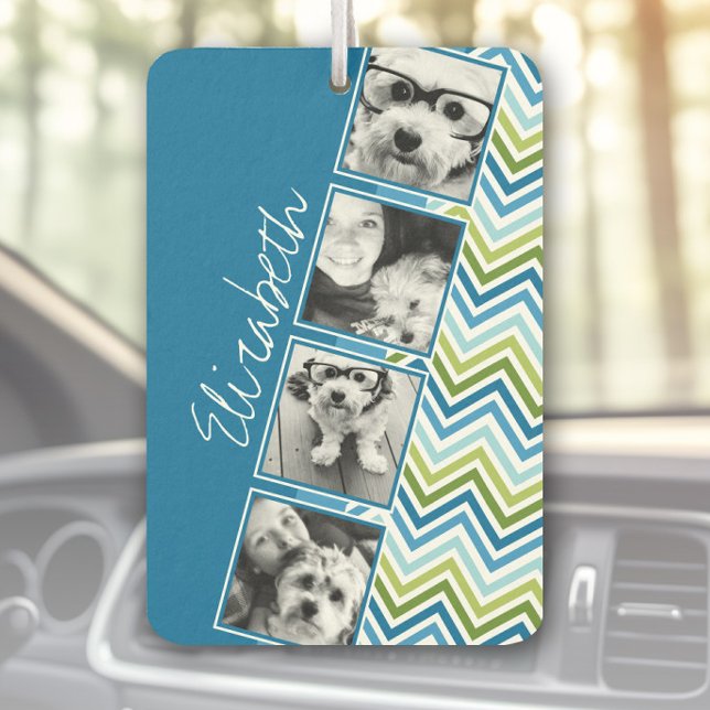 Instagram Photo Collage Colourful Chevrons Car Air Freshener (Custom Air Freshener with Photo Collage)