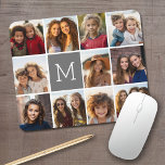 Instagram Photo Collage Custom Monogram Charcoal Mouse Mat<br><div class="desc">Use up to 11 square or selfie phone photos to create a unique and personal gift. Or you can keep the hipster puppy and make a trendy keepsake. If you need to adjust the pictures,  click on the customise tool to make changes.</div>