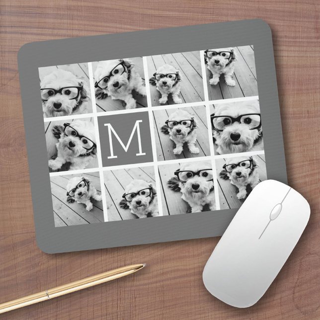 Instagram Photo Collage Custom Monogram Charcoal Mouse Mat (Custom Mousepad)