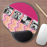 Instagram Photo Collage Hot Pink Orange Chevrons Gel Mouse Mat<br><div class="desc">A great way to display your square photos from your online account.  A fun zig zag stripe design highlights the pics.</div>