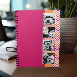 Instagram Photo Collage Hot Pink Orange Chevrons Notebook