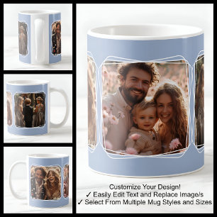 Instagram Photo Collage Modern Template Blue C410 Coffee Mug