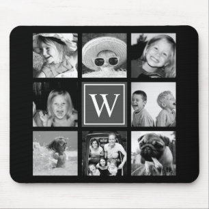 Instagram Photo Collage Monogram Black & White Mouse Mat