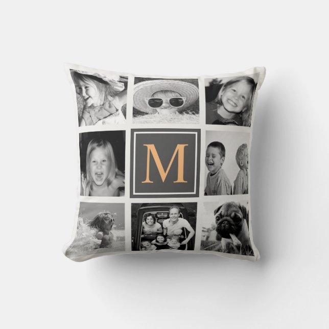 Instagram Photo Collage Monogram Custom Cushion (Front)