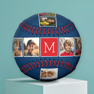 Instagram Photo Collage Monograms - Blue and Red Baseball