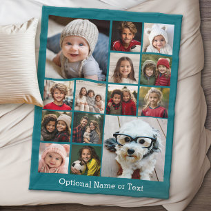 Instagram Photo Collage - Up to 14 photos Blue Fleece Blanket