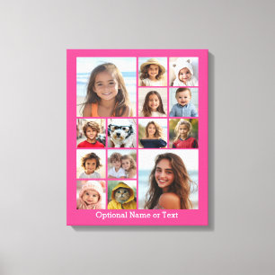 Instagram Photo Collage - Up to 14 photos Pink Canvas Print