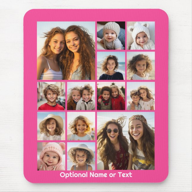 Instagram Photo Collage - Up to 14 photos Pink Mouse Mat (Front)