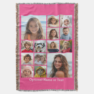 Instagram Photo Collage - Up to 14 photos Pink Throw Blanket