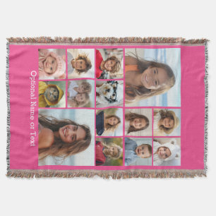 Instagram Photo Collage - Up to 14 photos Pink Throw Blanket