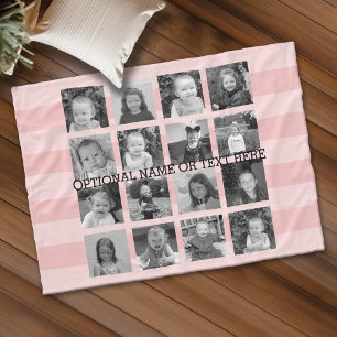 Instagram Photo Collage Up to 16 photos Blush Pink Fleece Blanket