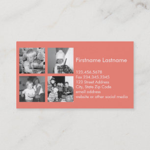 Instagram Photo Collage with 4 pictures - coral Business Card