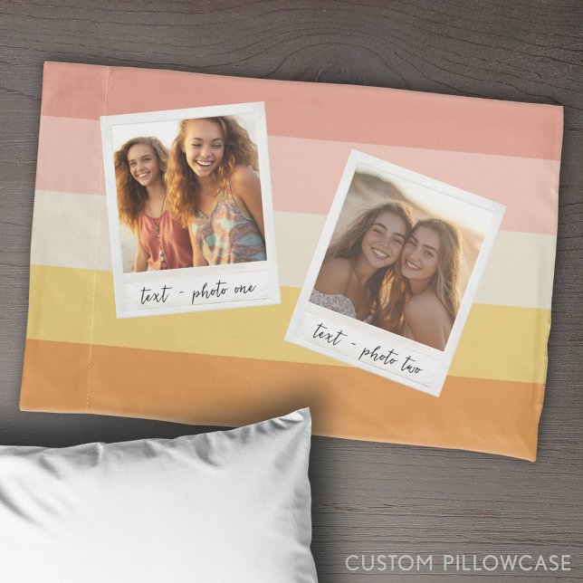 Instagram Photo Collage with Colourful Stripes Pillowcase (Custom Pillowcase with Photo Collage)