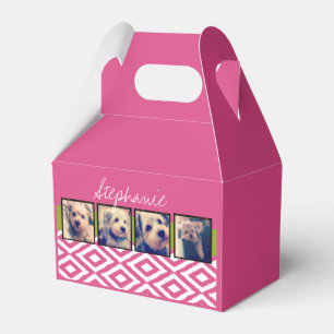 Instagram Photo Collage with Ikat hot pink name Favour Box