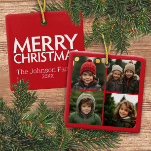 Instagram Photo Collage with Merry Christmas Ceramic Ornament