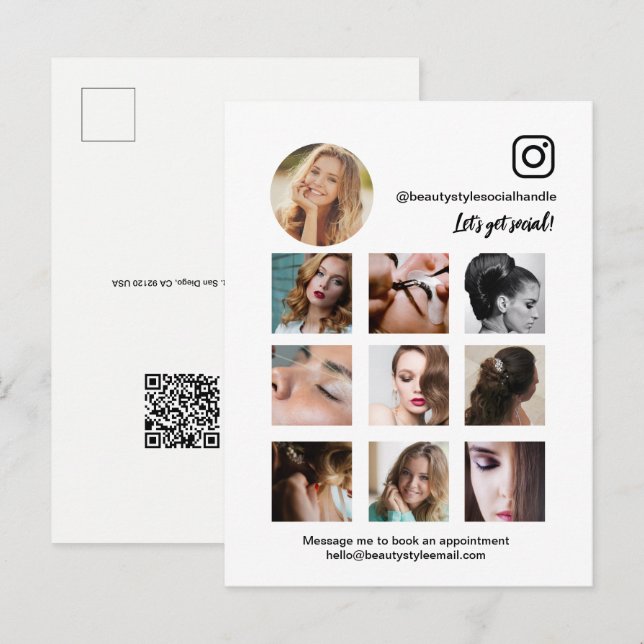 Instagram Photo Grid Collage Beauty Social Media  Postcard (Front/Back)