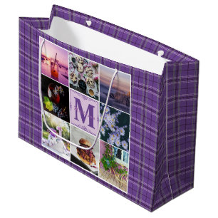 Instagram Photo Grid Purple Plaid Spring Hygge Large Gift Bag