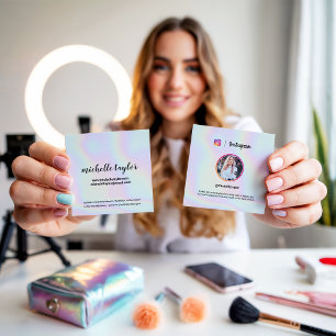 Instagram photo trendy holographic pastel rainbow calling card