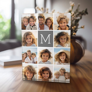 Instagram picture Collage Custom Monogram Charcoal Photo Block