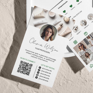 Instagram Scan To Connect QR Code Green Business Card