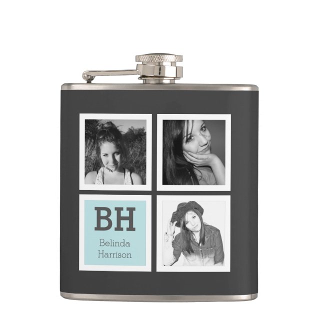 Instagram Selfies Personalised Photo with Name Hip Flask (Front)