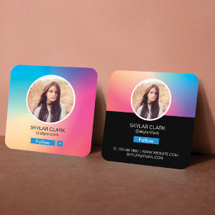 Instagram Social Follow Me Photo Colourful Gradien Square Business Card