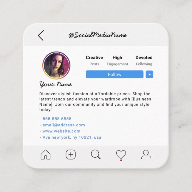 Instagram Social Media Follow Us Profile Calling Card (Front)