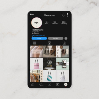 Instagram Social Media QR Code Black Business Card