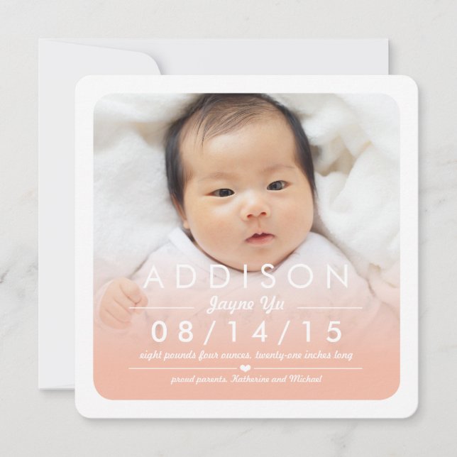 Instagram Square Baby Girl Birth Announcement (Front)