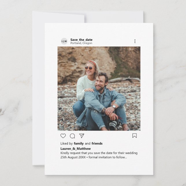 Instagram Style Minimalist Custom Photo Save The Date (Front)