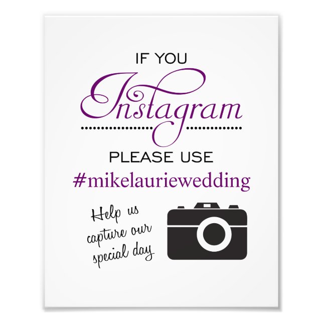 Instagram Wedding Poster Sign - Plum Purple (Front)