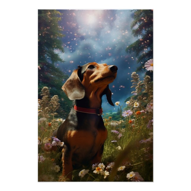 Installation Art Dachshund Exploring A Meadow Poster (Front)