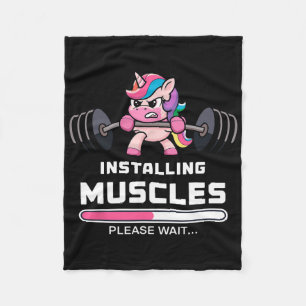Installing Muscles Funny Unicorn Workout Gym Weigh Fleece Blanket