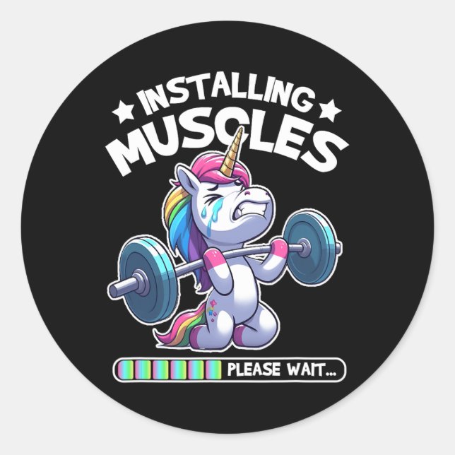 Installing Muscles Please Wait Bodybuilding Unicor Classic Round Sticker (Front)