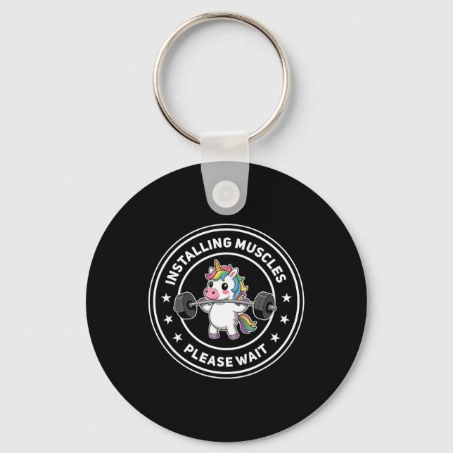 Installing Muscles Please Wait Cute Gym Unicorn Bo Key Ring (Front)
